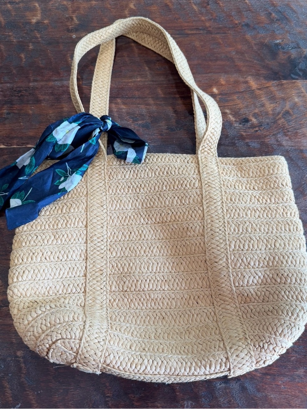 Draper James woven Tote Bag with Navy Scarf